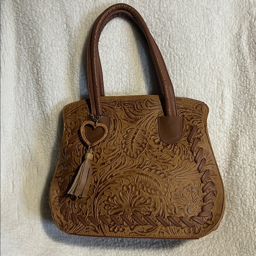Elegant Brown Embossed Handbag
